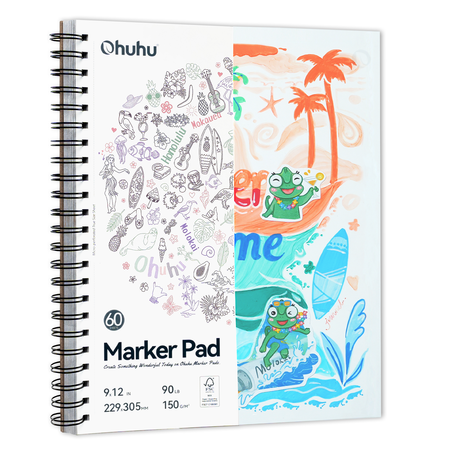 Ohuhu Bleedproof Double-Sided Marker Pad. Spiral-Bound - Image 7