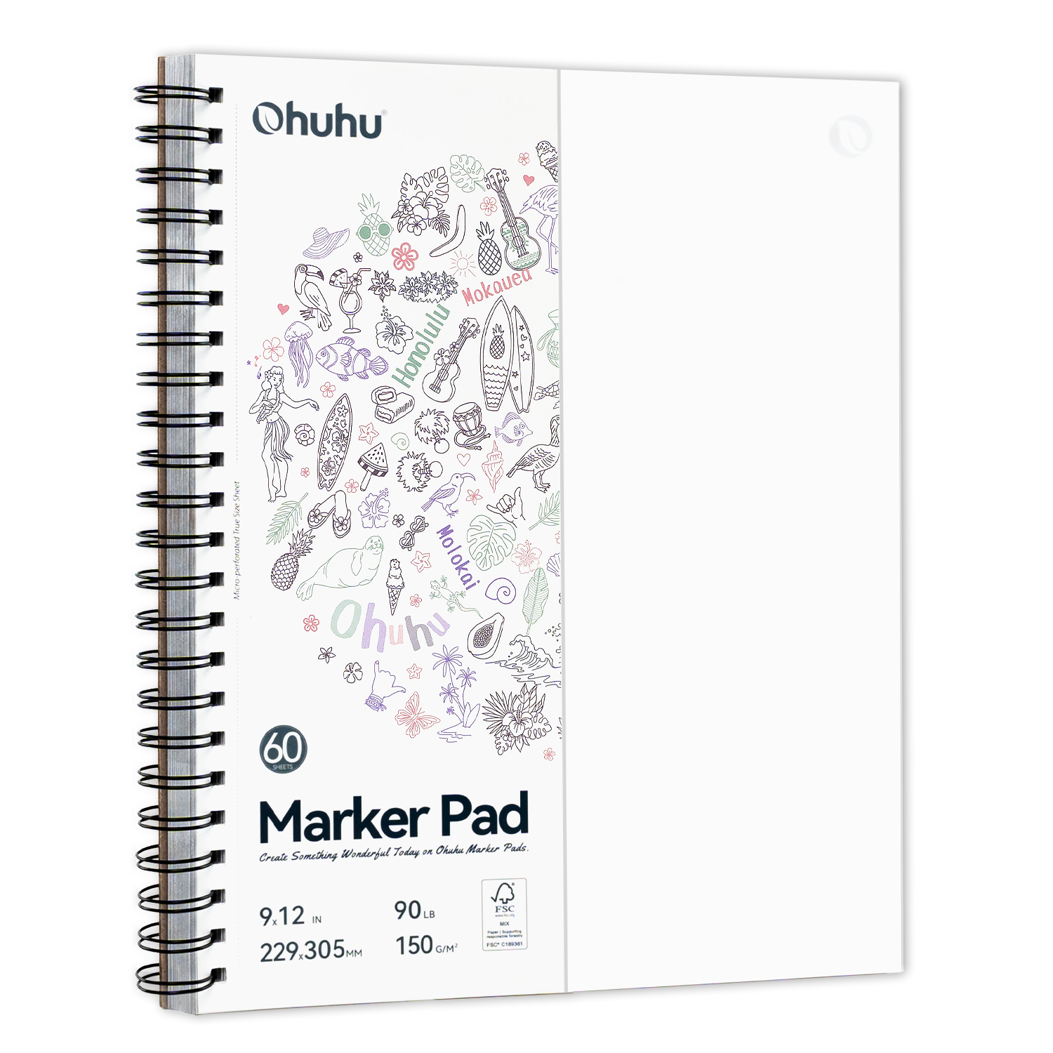 Ohuhu Bleedproof Double-Sided Marker Pad. Spiral-Bound - Image 2