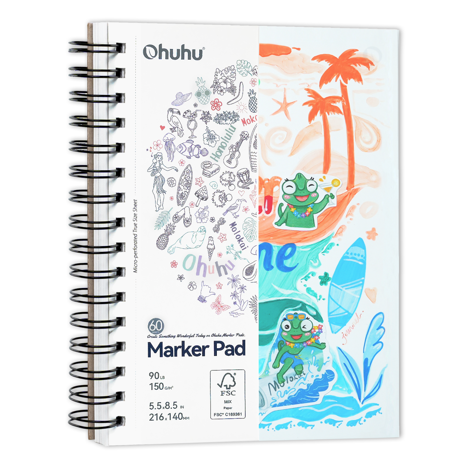 Ohuhu Bleedproof Double-Sided Marker Pad. Spiral-Bound - Image 8