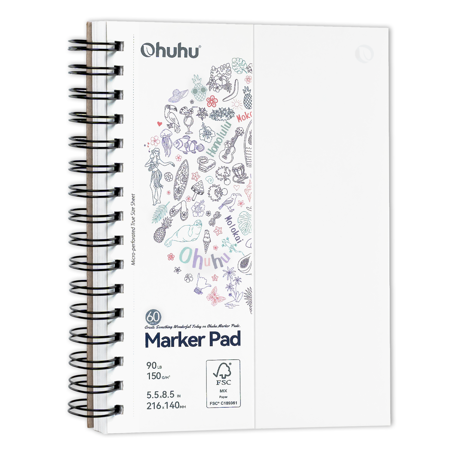 Ohuhu Bleedproof Double-Sided Marker Pad. Spiral-Bound - Image 3
