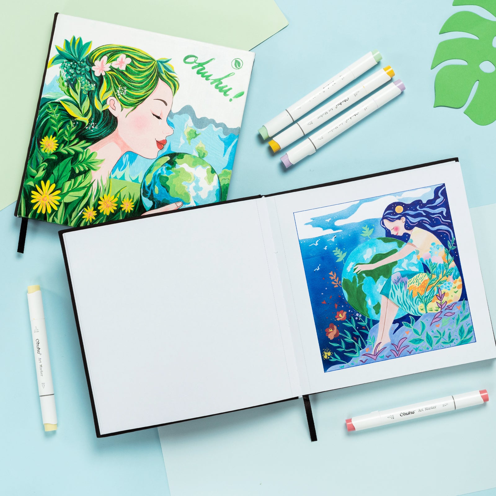 Ohuhu Bleedproof Double-Sided Marker Pad with PU Cover - Image 2