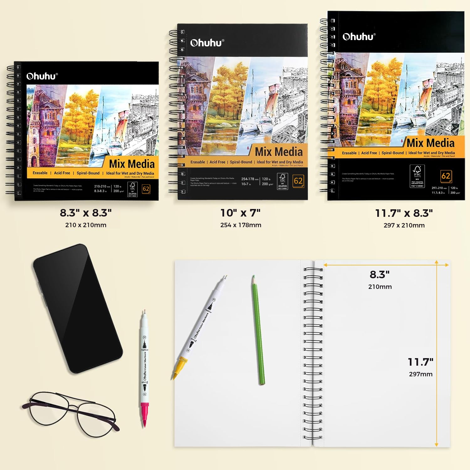 Ohuhu Spiral-Bound Mix Media Pad for Multiple Techniques - Image 6