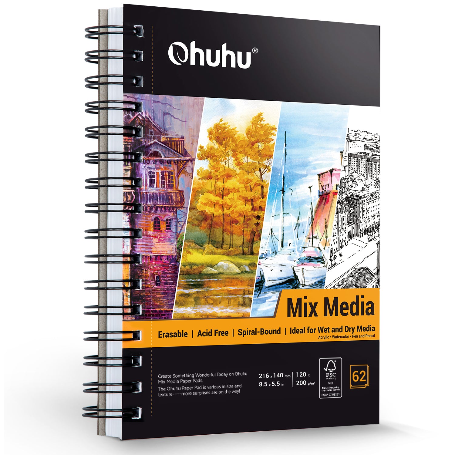 Ohuhu Spiral-Bound Mix Media Pad for Multiple Techniques - Image 2