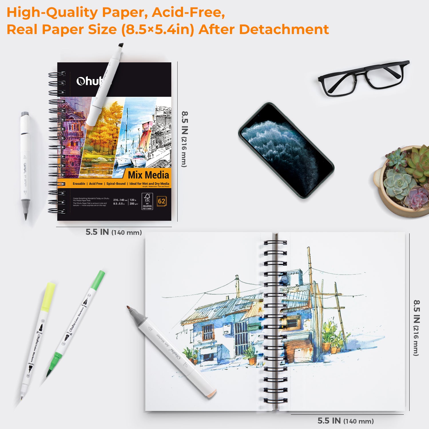 Ohuhu Spiral-Bound Mix Media Pad for Multiple Techniques - Image 7