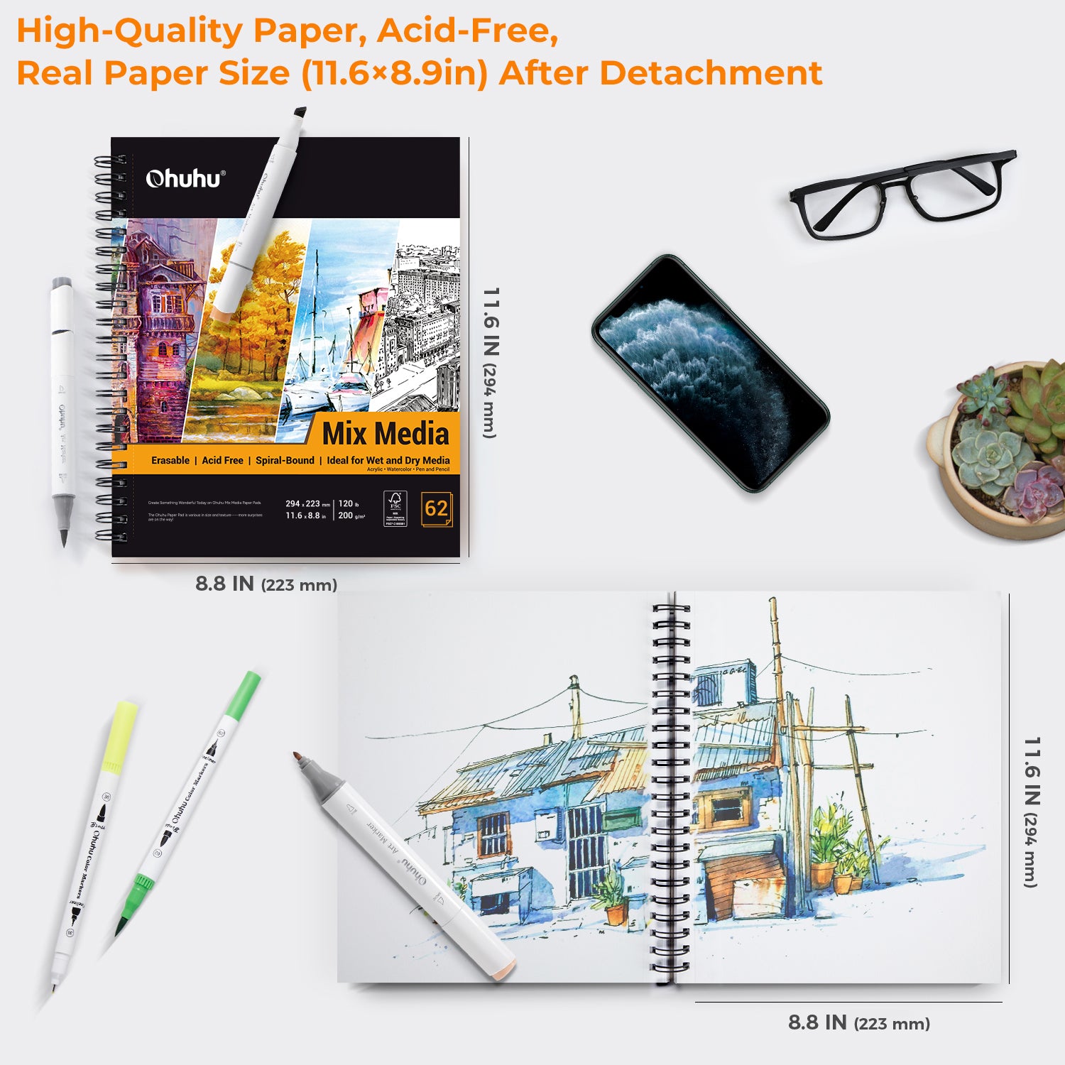Ohuhu Spiral-Bound Mix Media Pad for Multiple Techniques - Image 10