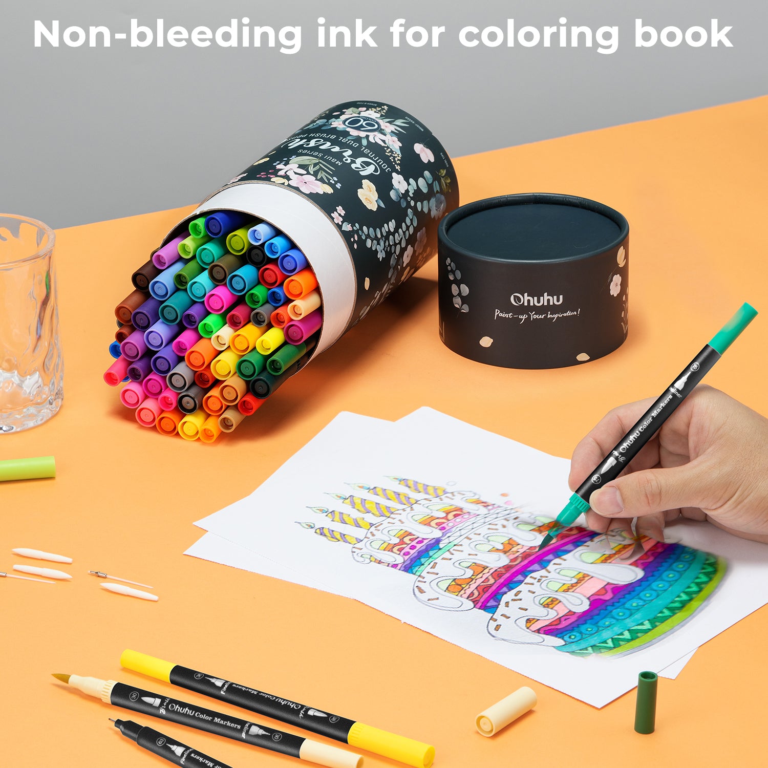 Ohuhu Maui 60 Colors Dual Tips Water Based Art Markers. Brush & Fineliner - Image 6