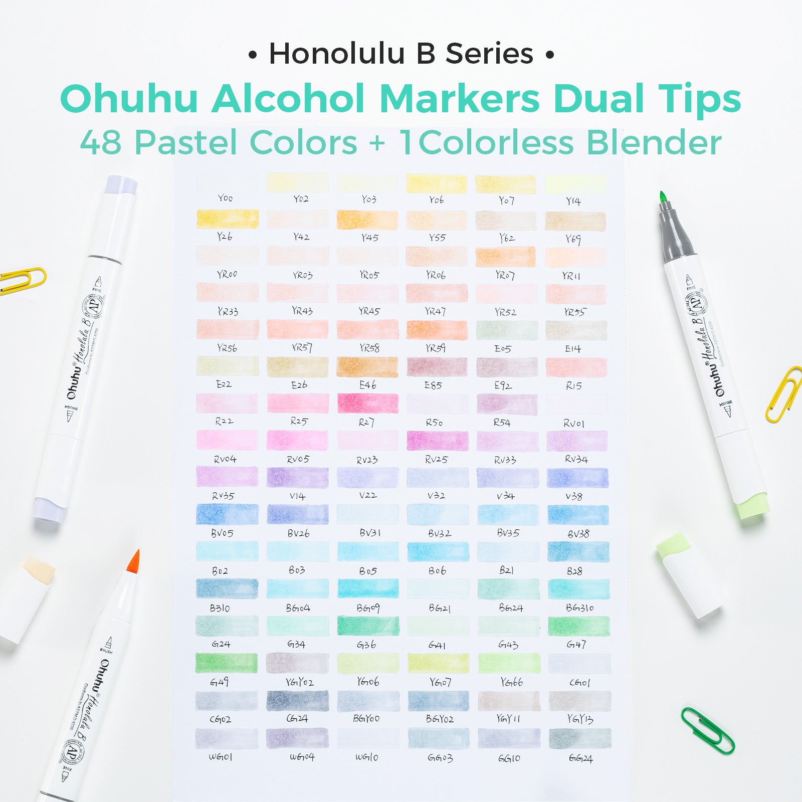 Ohuhu Honolulu 96 Pastel Colors Alcohol Art Markers - Sweetness & Blossoming (New Color Codes) - Image 5