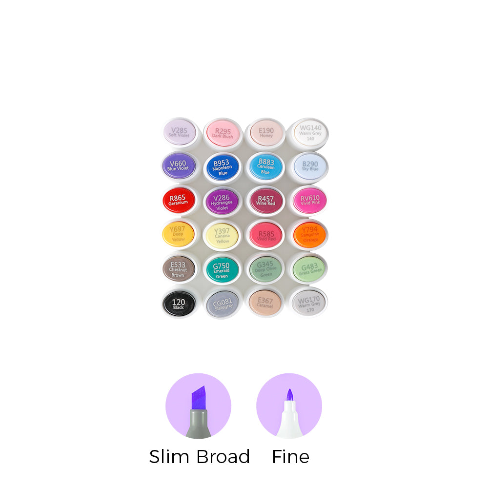 Ohuhu Kaala Slim Broad and Fine Dual Tips Alcohol Art Markers - 24 Basic Colors - Image 2