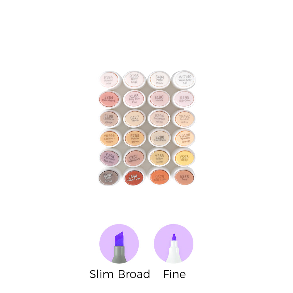 Ohuhu Kaala Slim Broad and Fine Dual Tips Alcohol Art Markers-24 Color Skin Tone - Image 2