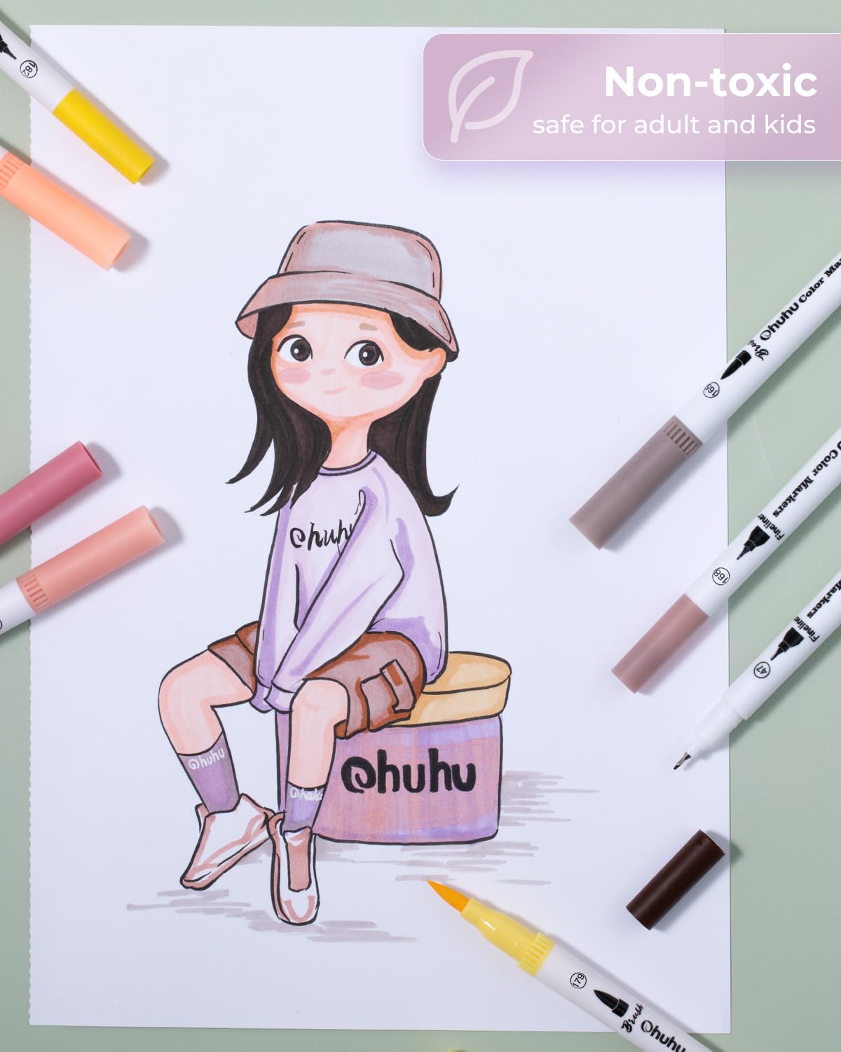 Ohuhu Maui 36 Skin Tone Colors Dual Tips Water Based Art Markers. Brush & Fineliner - Image 7