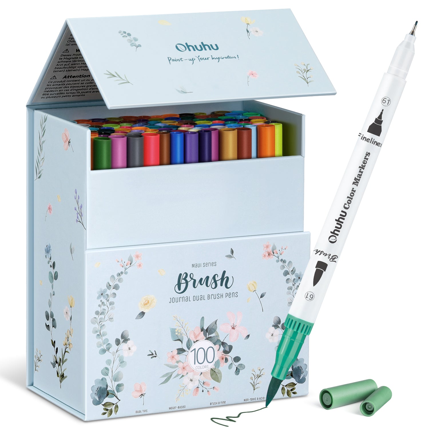 Ohuhu Maui 100 Colors Dual Tips Water Based Art Markers. Brush & Fineliner