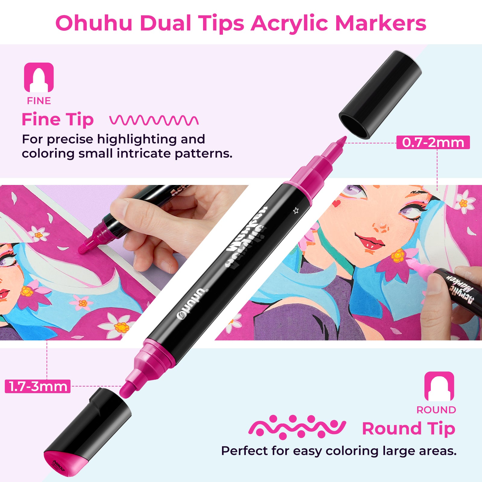 Ohuhu Dual Nib Waterproof Acrylic Pen 30 / 60 / 90 Colors - Kakaako - Image 2