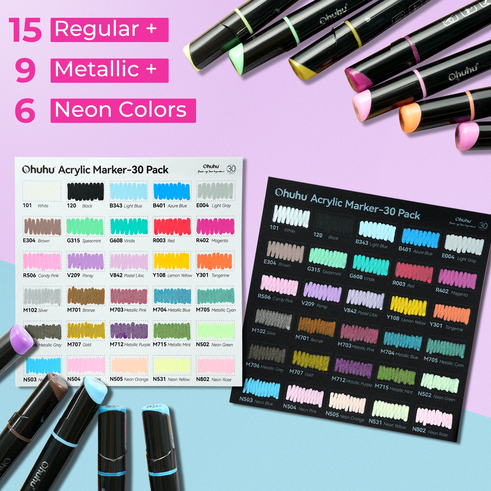 Ohuhu Dual Nib Waterproof Acrylic Pen 30 / 60 / 90 Colors - Kakaako - Image 7
