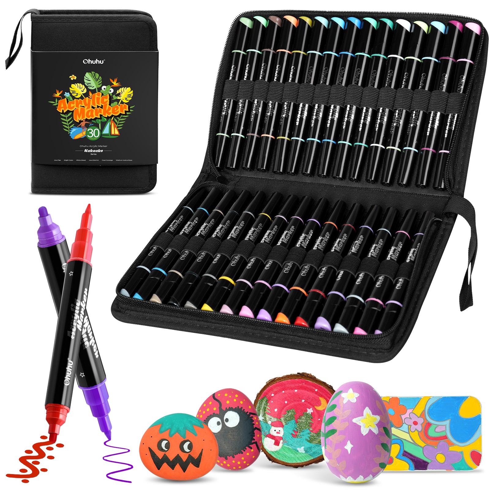 Ohuhu Dual Nib Waterproof Acrylic Pen 30 / 60 / 90 Colors - Kakaako