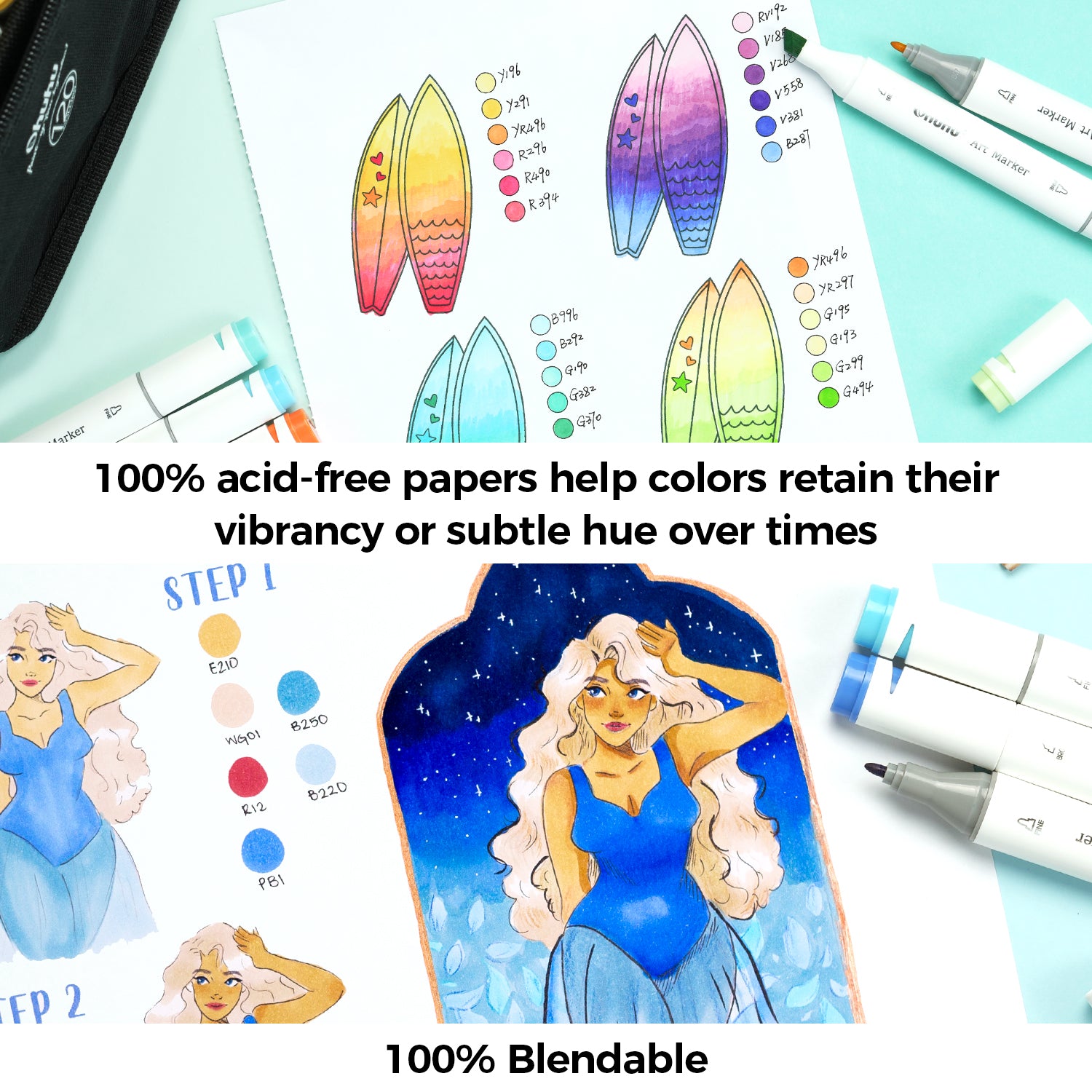 Ohuhu Bleedproof Double-Sided Marker Pad. Glue-Bound - Image 6