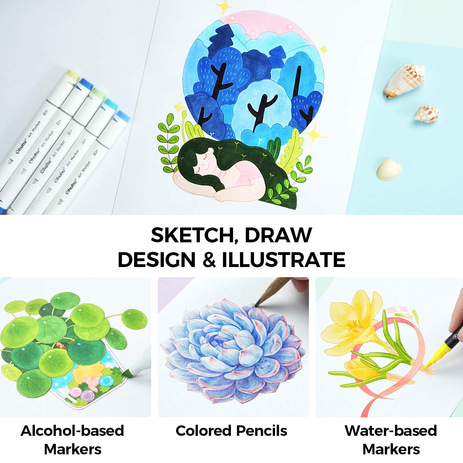 Ohuhu Bleedproof Double-Sided Marker Pad. Glue-Bound - Image 7