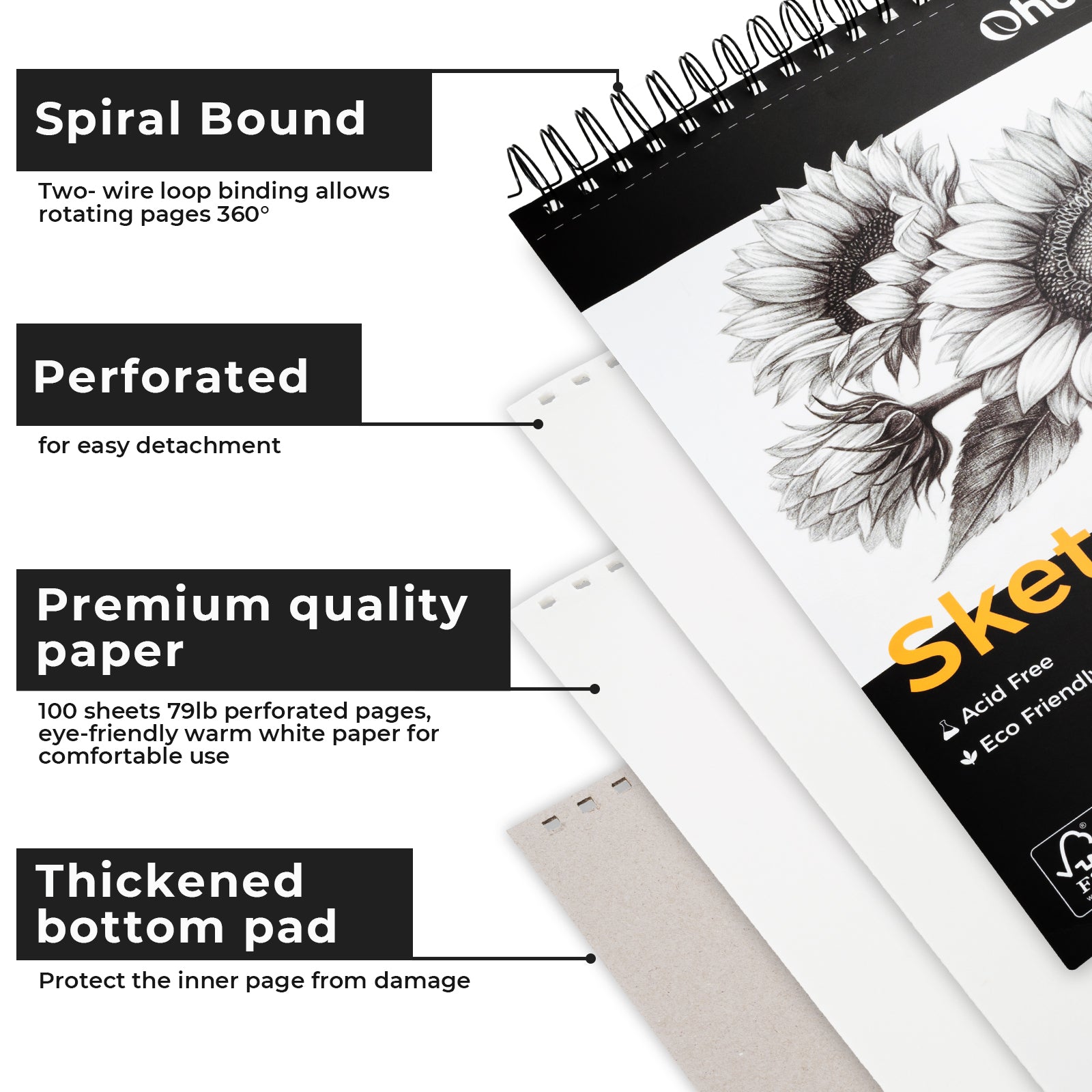 Ohuhu Tear Resistant Bamboo Fiber Drawing Sketchbook - Image 5