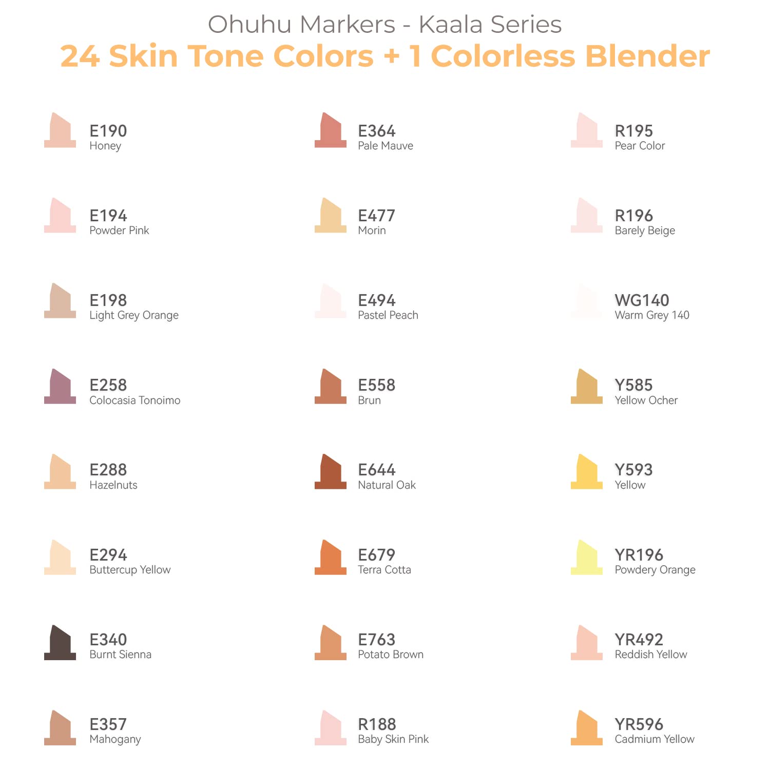 Ohuhu Kaala Slim Broad and Fine Dual Tips Alcohol Art Markers-24 Color Skin Tone - Image 10